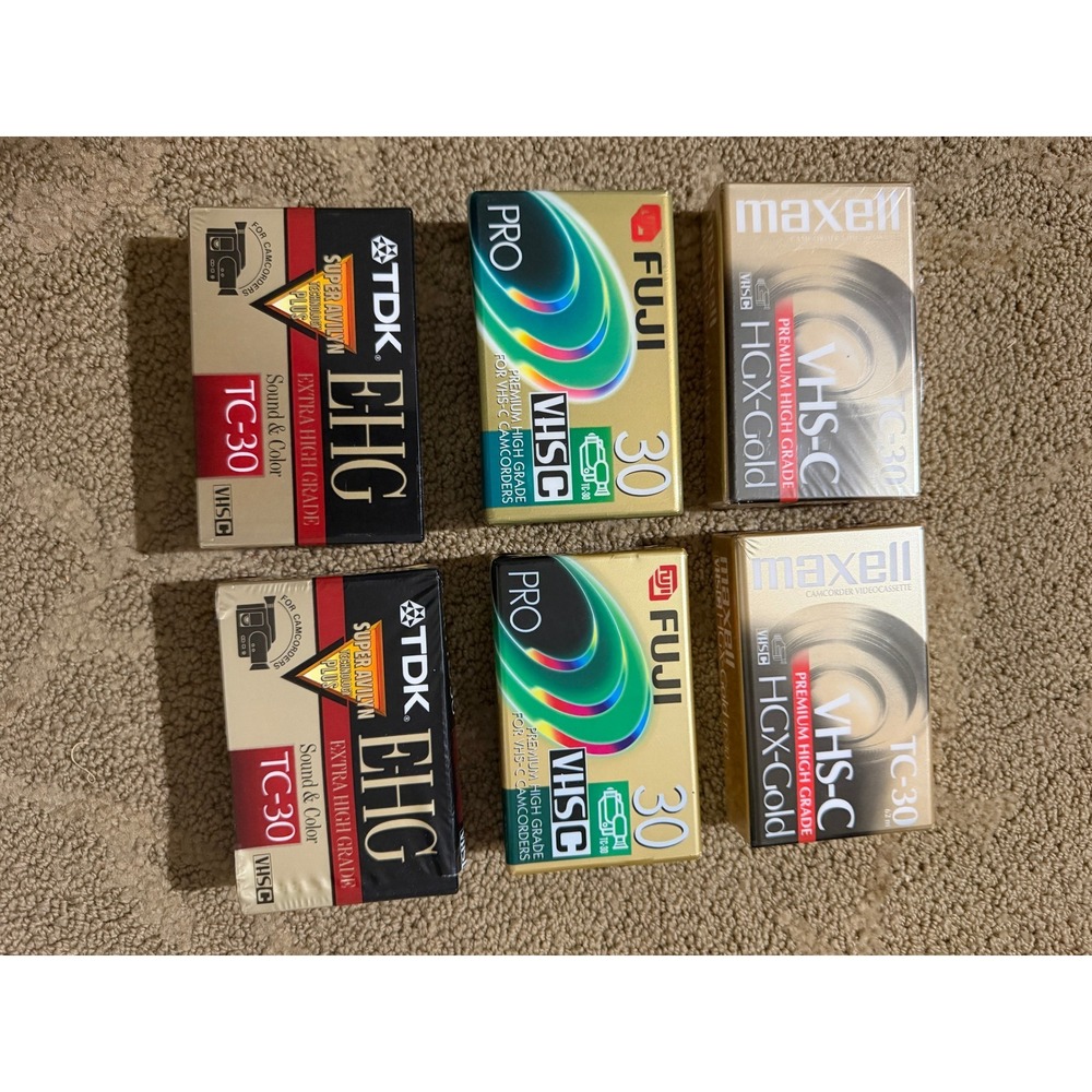 6 Pack New Sealed VHS-C Tapes TDK EHG Fuji Pro Maxell HGX-Gold TC-30 Camcorder